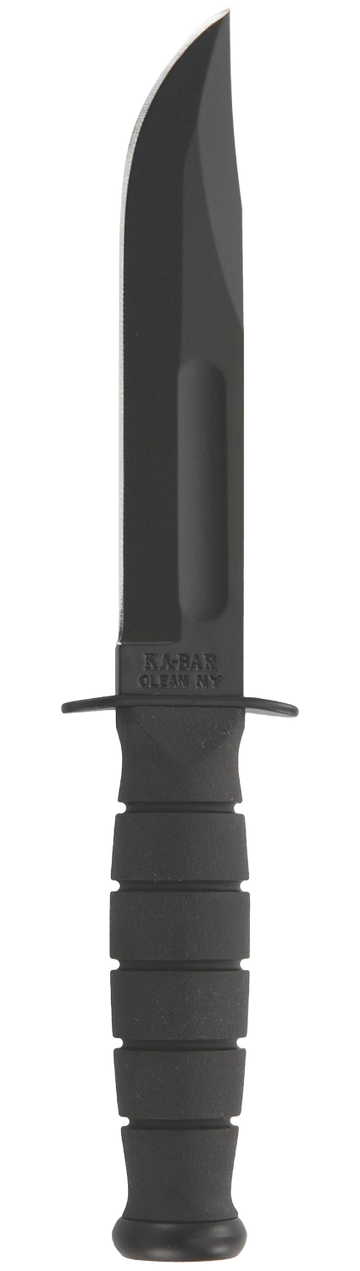 Ka-Bar 1256 Fighting/Utility 5.25 Fixed Clip Point Plain 1095 Cro-Van Black Kraton G Handle - Leather Sheath