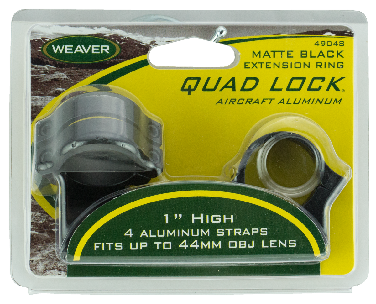 Weaver Mounts Quad Lock Detachable Scope Rings 1" High Extended Matte Black Aluminum - Quick Detach