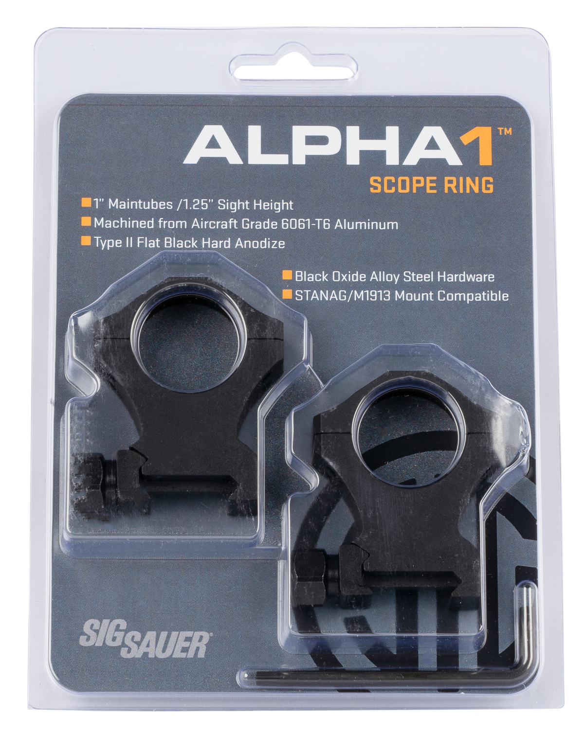 Sig Sauer Alpha 1 1" Extra High 0 MOA Matte Black Scope Ring Set
