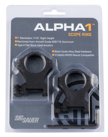 Sig Sauer Alpha 1 1" Extra High 0 MOA Matte Black Scope Ring Set
