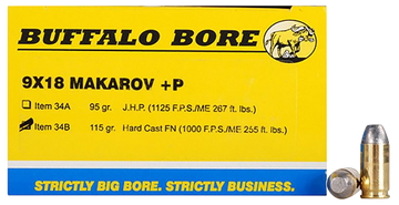 Buffalo Bore Ammunition 34B/20 Personal Defense Strictly Business 9x18 Makarov +P 115 gr Hard Cast Flat Nose - Box or Case