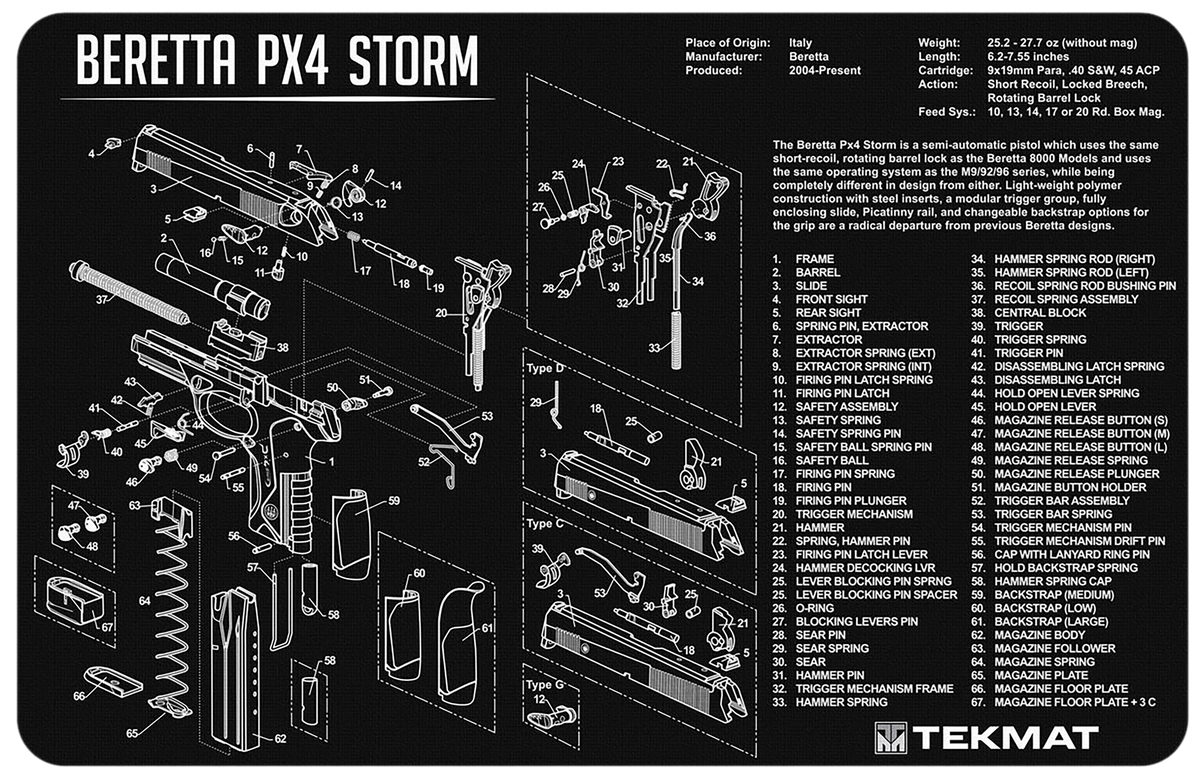 TekMat Beretta Px4 Storm Cleaning Mat 11x17 Black/White Rubber