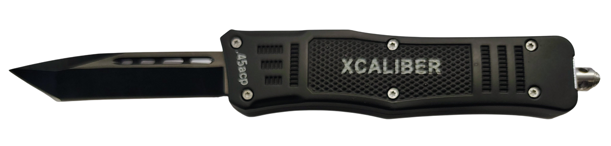 Xcaliber Knife Company 45 ACP Medium 3.25" OTF Tanto Plain Black 440C SS Blade, 4.64" Steel Handle