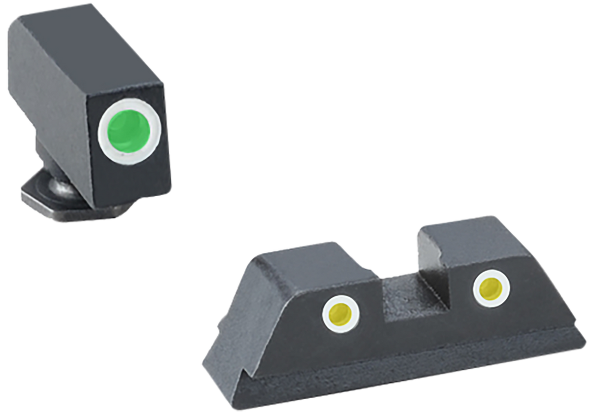 TruGlo Tritium Pro Glock 42/43/43X/48 (Except MOS) Night Sight Set - White Outline Tritium Front/Green Tritium Rear - Black Nitride