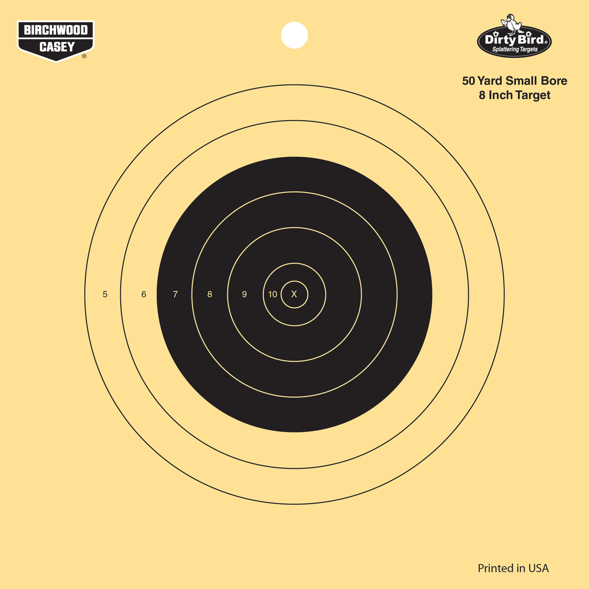 Birchwood Casey Dirty Bird 8" Bullseye Tagboard Hanging 50 Yd Small Bore Rifle Black/Yellow 25 Pkg