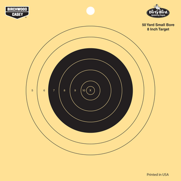 Birchwood Casey Dirty Bird 8" Bullseye Tagboard Hanging 50 Yd Small Bore Rifle Black/Yellow 25 Pkg