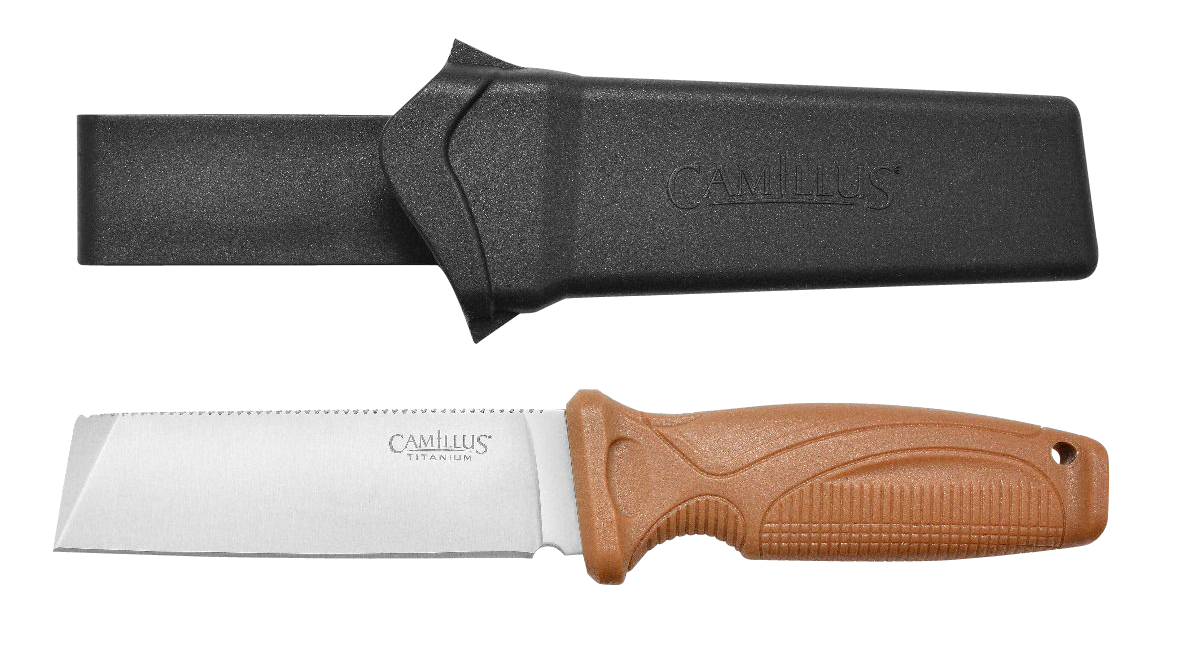 Camillus Swedge 4.30" Fixed Blade 420 Steel Titanium Bonded Tan Handle