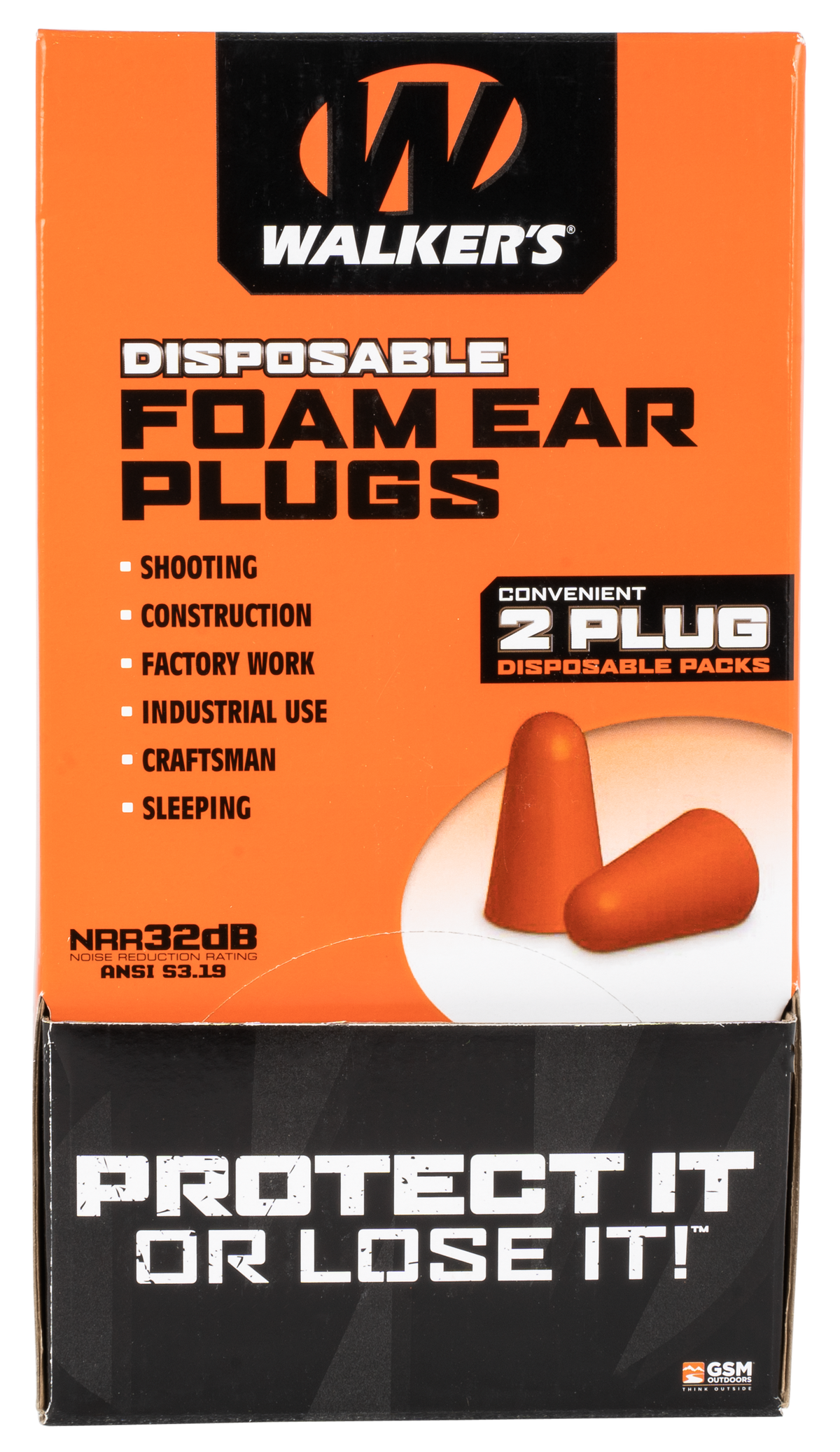 Walkers Game Ear Foam Ear Plugs 32 dB NRR Orange 100 Pair (200 Ct) Counter Display