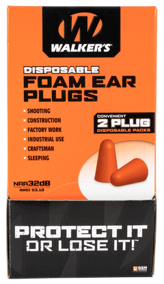 Walkers Game Ear Foam Ear Plugs 32 dB NRR Orange 100 Pair (200 Ct) Counter Display
