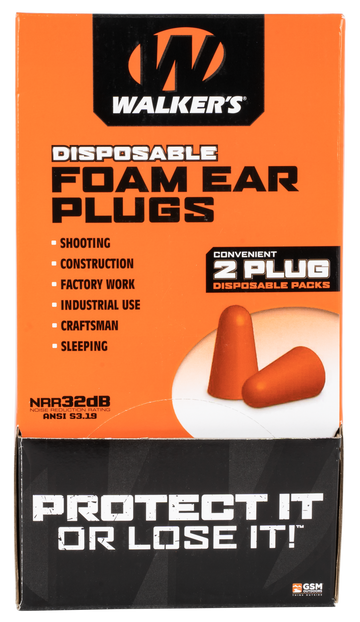 Walkers Game Ear Foam Ear Plugs 32 dB NRR Orange 100 Pair (200 Ct) Counter Display