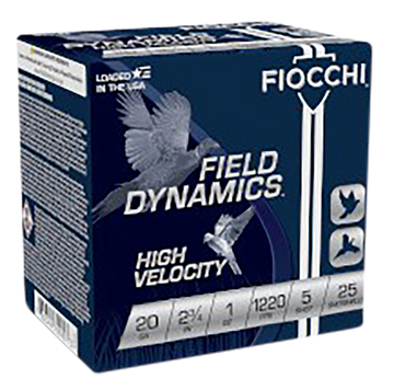Fiocchi 20HV5 Field Dynamics High Velocity 20 Gauge 2.75" 1 oz #5 Lead Shot - Box or Case