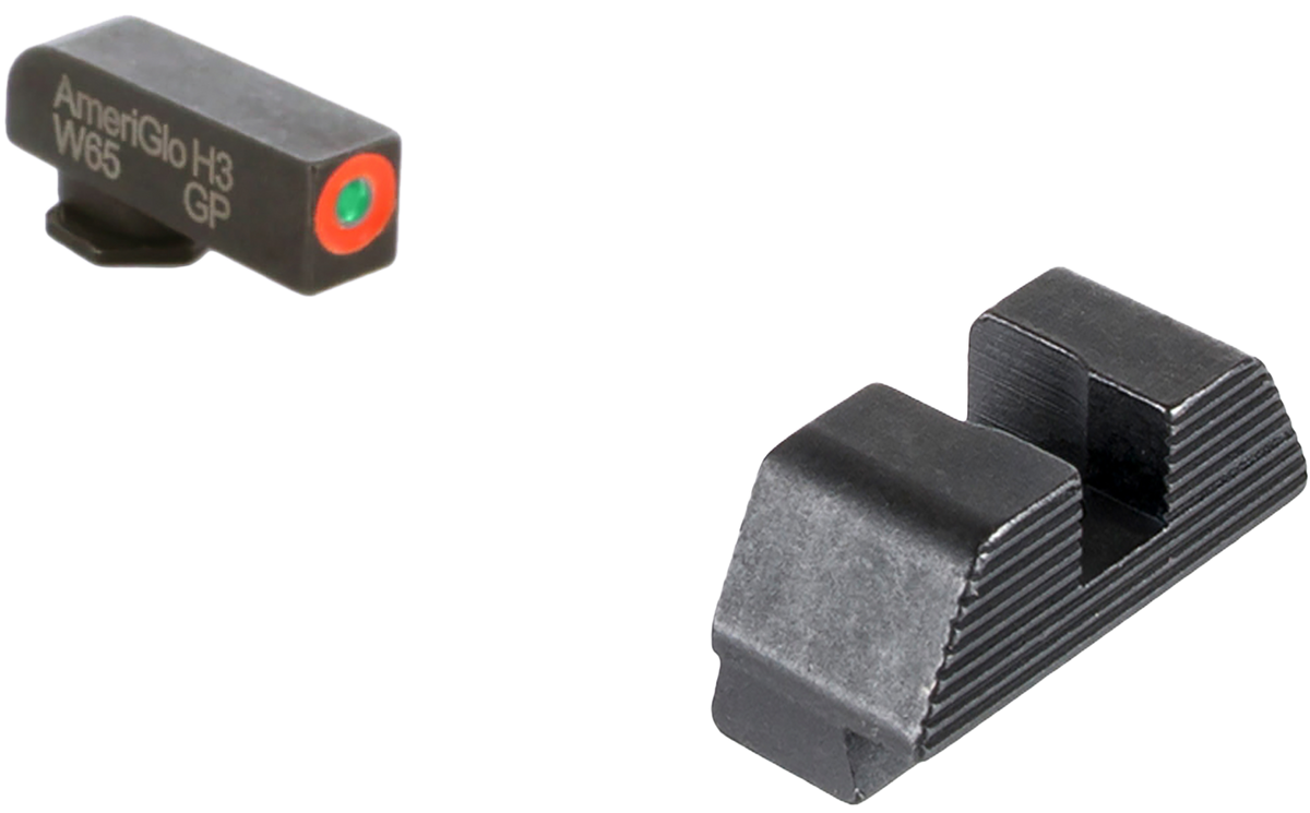 AmeriGlo GL433 Protector Sight Set for Glock - Green Tritium Orange Outline Front / Black Serrated Rear