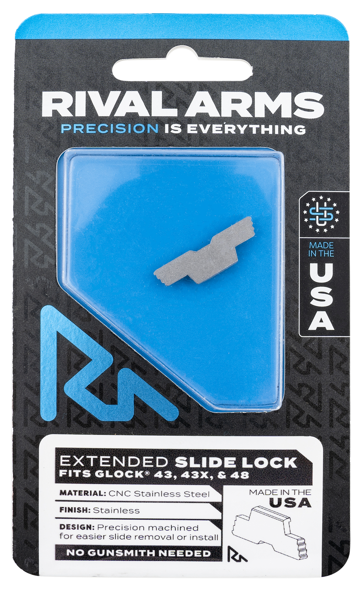 Rival Arms RARA80G003D Slide Lock Extended Polished Stainless for Glock 43/43X/48