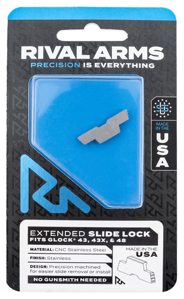 Rival Arms RARA80G003D Slide Lock Extended Polished Stainless for Glock 43/43X/48