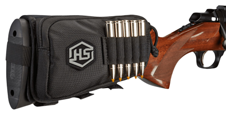 Hunters Specialties 01620 Buttstock Shell Holder W/Pouch 5 Cartridges Black Polyester