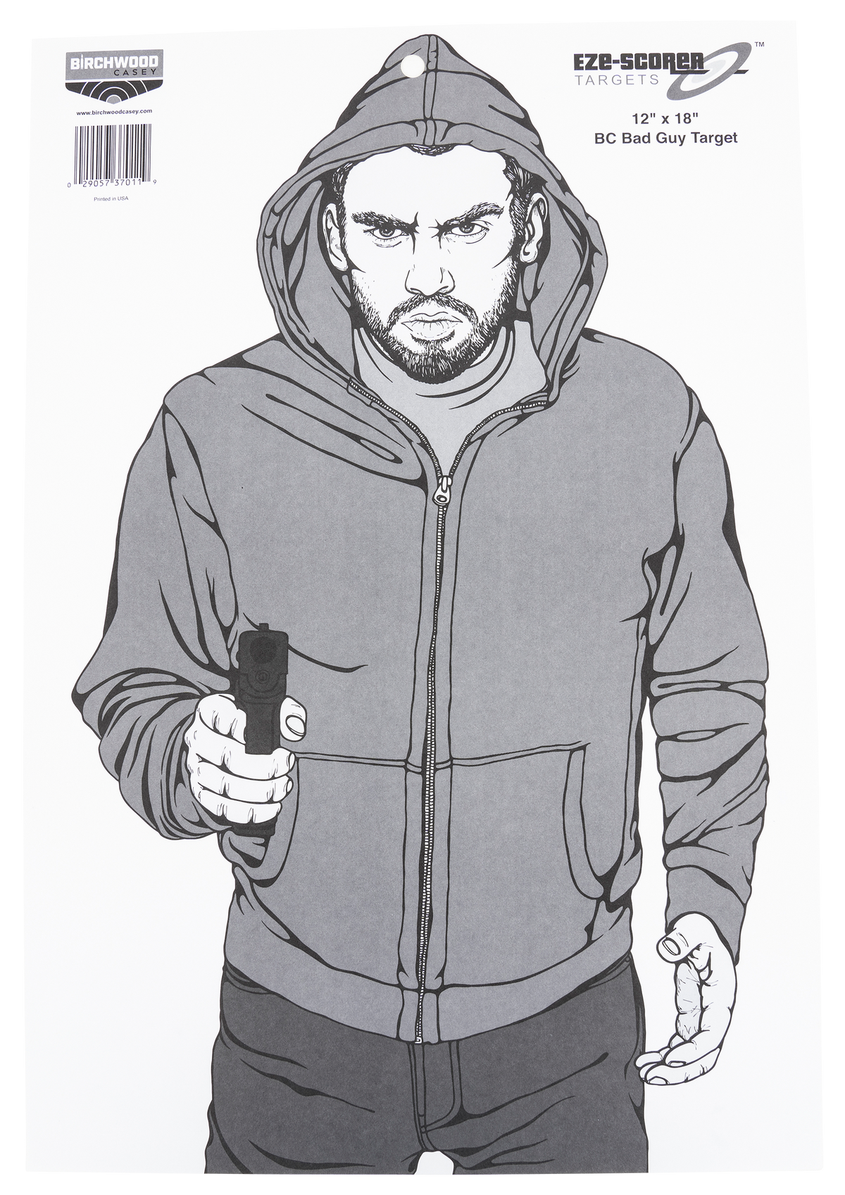 Birchwood Casey EZE-Scorer Bad Guy Silhouette Hanging Paper Target 12 x 18 Gray/White Pkg of 100
