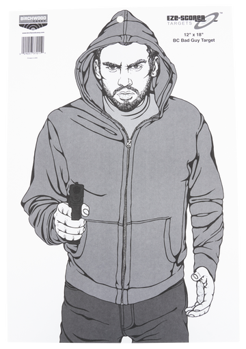 Birchwood Casey EZE-Scorer Bad Guy Silhouette Hanging Paper Target 12 x 18 Gray/White Pkg of 100