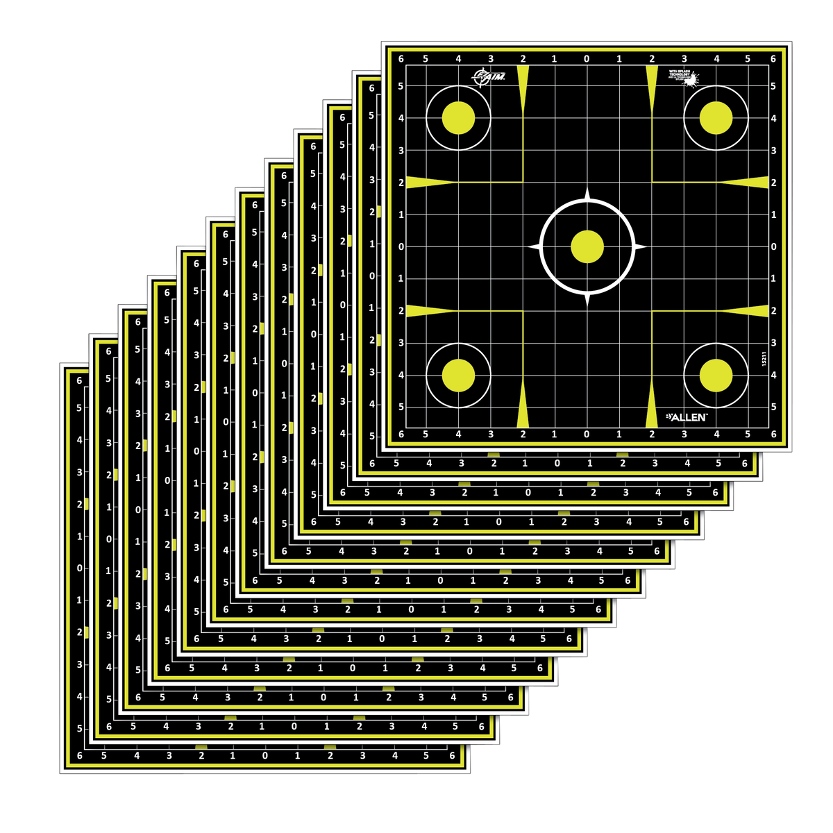 EZ-Aim 15211 Splash Reactive Sight-In Grid 12" x 12" Hanging Paper Target Black/Yellow - 12 Pack