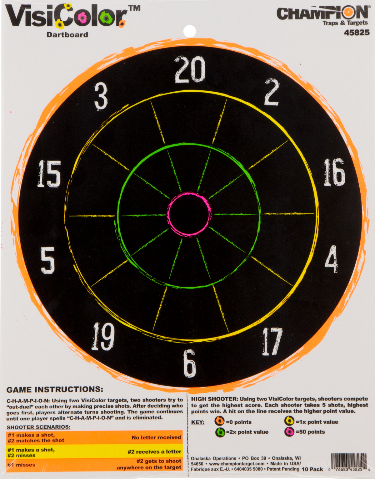Champion Targets VisiColor Dartboard 11" x 14" Hanging Paper Target 10 Pack