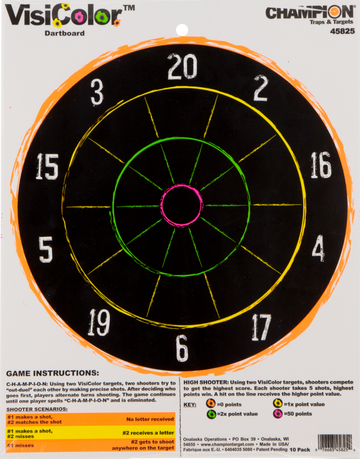 Champion Targets VisiColor Dartboard 11" x 14" Hanging Paper Target 10 Pack