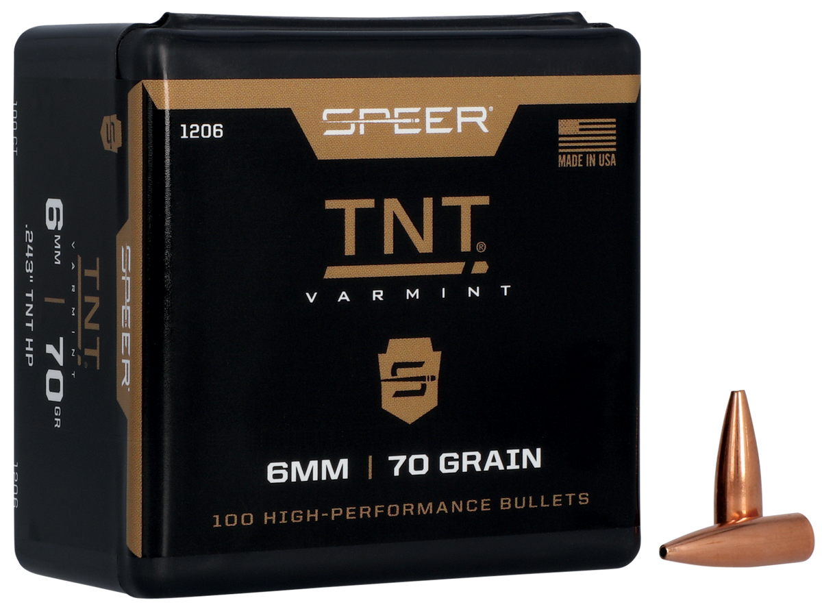 Speer Ammo 1206 TNT 6mm .243 70gr Jacketed Hollow Point Rifle Reloading Bullets - 100/Box