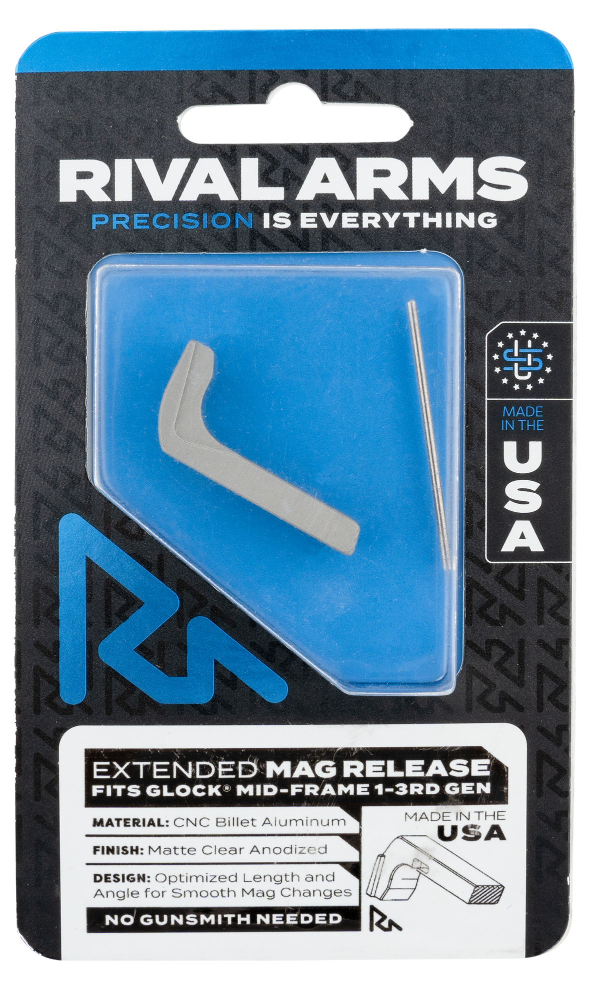 Rival Arms RA72G001D Magazine Release Fits Glock Gen3 (Except 21SF) Extended Silver Aluminum