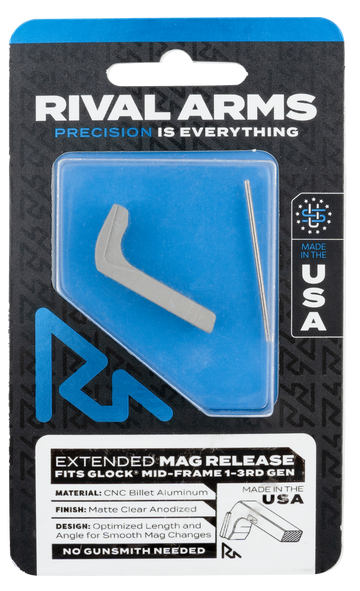 Rival Arms RA72G001D Magazine Release Fits Glock Gen3 (Except 21SF) Extended Silver Aluminum