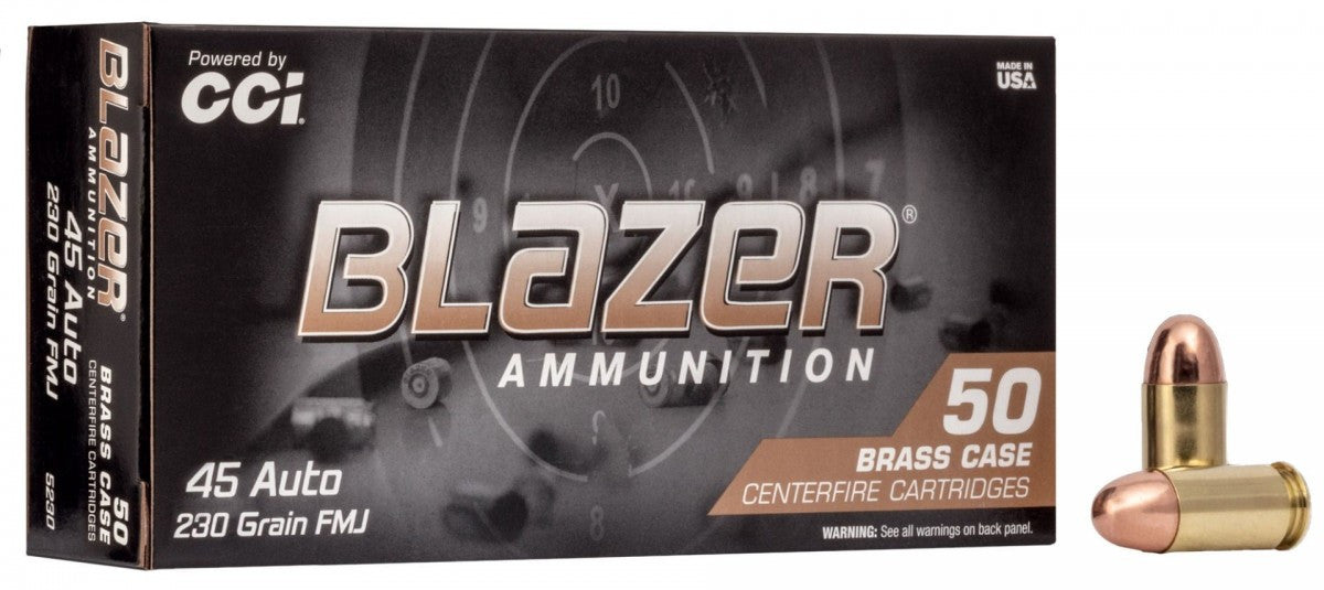 CCI 5230 Blazer Brass 45 ACP 230 gr 830 fps Full Metal Jacket (FMJ) 1000rds in 50rd Boxes