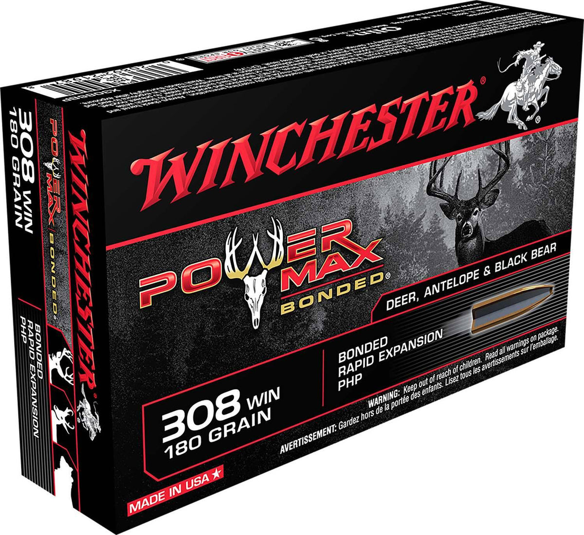 Winchester Ammo X3086BP Power Max Bonded  308 Win 180 gr Protected Hollow Point 20 Bx/ 10 Cs