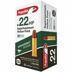 Aguila 1B222297 Special Supermaximum 22 LR 30 gr Hollow Point (HP) 50 Bx/ 100 Cs