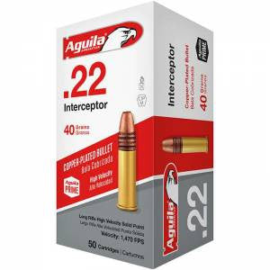 Aguila 1B222320 Special Interceptor 22 LR 40 gr Copper-Plated Solid Point 50 Bx/ 100 Cs