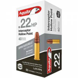 Aguila 1B220321 Interceptor 22 LR 40 gr Copper Plated Hollow Point (CPHP) 50 Bx/20 Cs