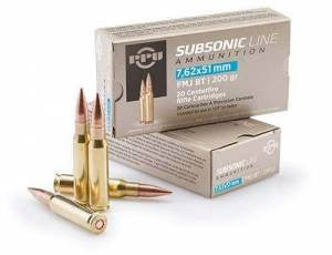PPU PPS762 Subsonic  308 Win 200 gr Full Metal Jacket Boat Tail (FMJBT) 20 Bx/ 10 Cs