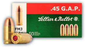 Sellier & Bellot SB45GAP Handgun  45 GAP 230 gr Full Metal Jacket (FMJ) 50 Bx/ 20 Cs