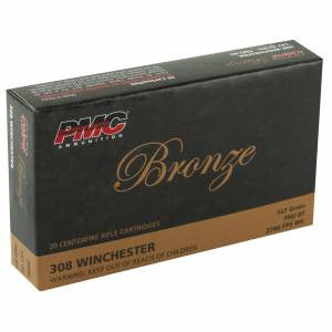 PMC 308B Bronze  308 Win 147 gr Full Metal Jacket Boat Tail (FMJBT) 20 Bx/ 25 Cs