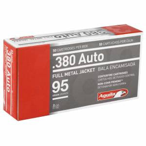 Aguila 1E802110 Pistol  380 ACP 95 gr Full Metal Jacket (FMJ) 50 Bx/ 20 Cs