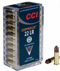 CCI 925CC Copper-22  22 LR 21 gr Copper Hollow Point 50 Bx/ 100 Cs