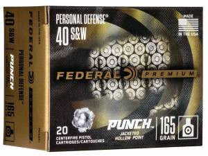 Federal PD40P1 Personal Defense Punch 40 S&W 165 gr Jacketed Hollow Point (JHP) 20 Bx/ 10 Cs