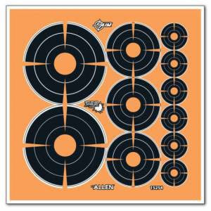 Allen 15254 EZ Aim Splash Self-Adhesive Paper 1/2/3 Bullseye Orange Target Paper w/Black Target 12 Per Pack