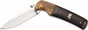 Browning 3220231 Buckmark Hunter 3 Drop Point Plain Mirror 8CR14MoV SS, Black/Hardwood Finger Groove Handle Folding