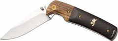 Browning 3220231 Buckmark Hunter 3 Drop Point Plain Mirror 8CR14MoV SS, Black/Hardwood Finger Groove Handle Folding