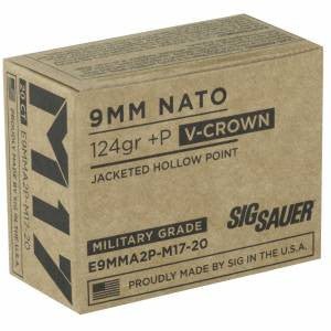 Sig Sauer E9MMA2PM1720 Elite V-Crown  9mm Luger +P 124 gr Jacketed Hollow Point (JHP) 20 Bx/ 10 Cs