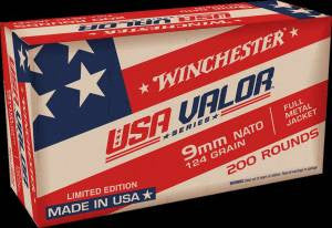 Winchester Ammo USA9NATOW USA Valor 9mm NATO 124 gr Full Metal Jacket (FMJ) 200 Bx/ 5 Cs