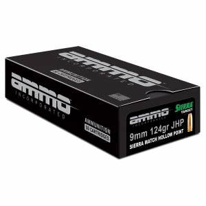Ammo Incorporated 9124JHPSRR50 9mm Luger 124 gr Sierra Match Hollow Point 50 Bx/ 20 Cs