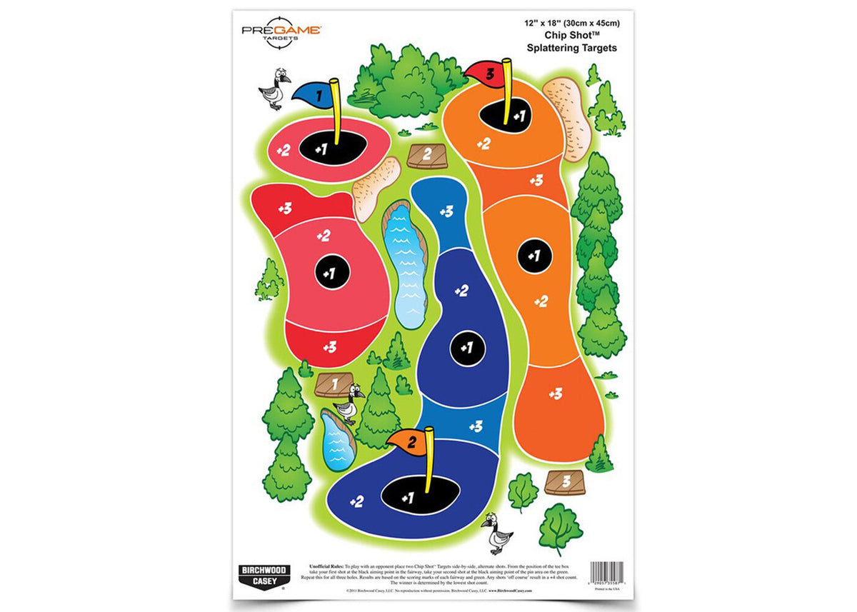 Birchwood Casey Pregame 12x18 Chip Shot Paper Target Reactive Zones Indoor/Outdoor 8 Pack